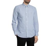 Tommy Hilfiger Camisa Hombre Flex Poplin Classic Regular Fit, Multicolor (Wedge Blue / Optic White), XL