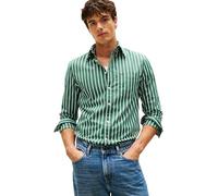 Tommy Hilfiger Camisa Hombre Flex Poplin Ground Stripe Regular Fit, Verde (Ornamental Green/Stripe), XXL