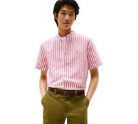 Tommy Hilfiger Camisa Hombre Linen Blend Mao con Cuello Mao, Multicolor (Vintage Rosy/White), L