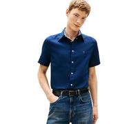 Tommy Hilfiger Camisa Hombre Linen Blend Solid Manga Corta, Azul (Carbon Navy), L