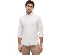 Tommy Hilfiger Camisa Hombre Stripe Regular Fit de Manga Larga, Blanco (Safari Canvas/White), S