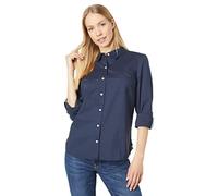 Tommy Hilfiger Camisa lisa con cuello de botón y mangas ajustables para mujer, Sky Captain, XL