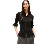 Tommy Hilfiger Camisa Mujer 1985 Slim con Cuello francés, Negro (Black), XS