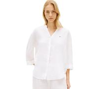 Tommy Hilfiger Camisa Mujer Linen Collarless de Media Manga, Blanco (TH Optic White), L