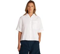 Tommy Hilfiger Camisa Mujer Linen Relaxed de Manga Corta, Blanco (TH Optic White), 34