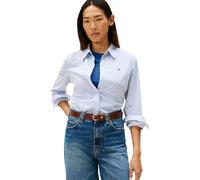 Tommy Hilfiger Camisa Mujer Poplin Regular con Cuello francés, Azul (Hugh STP/Blue), 46