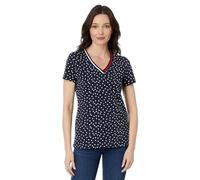 Tommy Hilfiger Camiseta con Cuello de Pico para Mujer, Sky capitán/Blanco Brillante, M