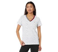 Tommy Hilfiger Camiseta con Cuello en V para Mujer, Color Blanco Brillante/capitán Cielo, S, Bright White/Sky Captain, S