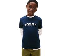 Tommy Hilfiger Camiseta de Manga Corta Chicos Monotype Print Graphic con Cuello Redondo, Azul (Dark Night Navy), 16 Años