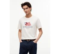 TOMMY HILFIGER Camiseta de manga corta con bandera AMERICANA. Color Crudo
