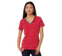 Tommy Hilfiger Camiseta de Manga Corta con Cuello en V para Mujer, Escarlata Multi, M