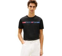 Tommy Hilfiger Camiseta de Manga Corta Hombre Brand Love Stripe de algodón, Negro (Black), L