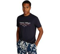 Tommy Hilfiger Camiseta de Manga Corta Hombre Center Stack tee con Cuello Redondo, Azul (Desert Sky), XS