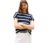 Tommy Hilfiger Camiseta de Manga Corta Mujer Gold Button con Cuello Redondo, Multicolor (Dark Night Navy/Ivory Silk STP), XS