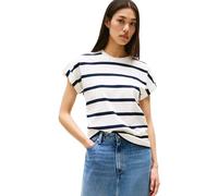 Tommy Hilfiger Camiseta de Manga Corta Mujer Gold Button con Cuello Redondo, Multicolor (Ivory Silk/Dark Night Navy STP), XS