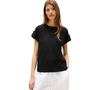 Tommy Hilfiger Camiseta de Manga Corta Mujer Gold Button con Cuello Redondo, Negro (Black), XS