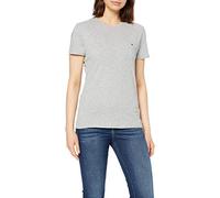 Tommy Hilfiger Mujer Camiseta Manga Corta Heritage Cuello Redondo, Gris (Light Grey Heather), XS