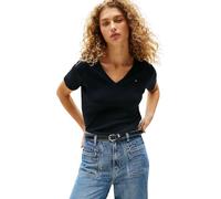 Tommy Hilfiger Camiseta de Manga Corta Mujer New Slim Cody con Cuello de Pico, Azul (Nos Desert Sky), M