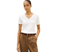 Tommy Hilfiger Camiseta de Manga Corta Mujer New Slim Cody con Cuello de Pico, Blanco (Nos Ecru), S