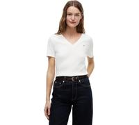 Tommy Hilfiger Camiseta de Manga Corta Mujer New Slim Cody con Cuello de Pico, Blanco (Nos Ecru), XS