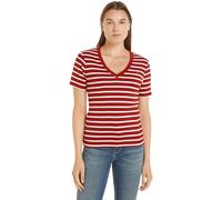 Tommy Hilfiger Camiseta de Manga Corta Mujer New Slim Cody V-Neck Cuello de Pico, Multicolor (Breton STP/Dark Magma/Ecru), XS