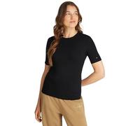 Tommy Hilfiger Camiseta de Manga Corta Mujer Rib con Cuello Redondo, Negro (Black), M