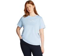 Tommy Hilfiger Camiseta de Manga Corta Mujer Script Crew Neck Regular Fit, Azul (Breezy Blue), 48