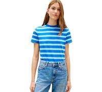 Tommy Hilfiger Camiseta de Manga Corta Mujer Script Regular con Cuello Redondo, Azul (Preppy Stripe Blue Orbit/Frigid), M