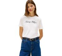 Tommy Hilfiger Camiseta de Manga Corta Mujer Script Regular con Cuello Redondo, Blanco (Nos Ecru), M