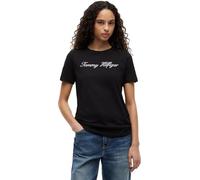 Tommy Hilfiger Camiseta de Manga Corta Mujer Script Regular con Cuello Redondo, Negro (Nos Black), XXS
