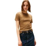 Tommy Hilfiger Camiseta de manga corta Mujer Slim Cody con cuello redondo, Marrón (Hunter Brown), S