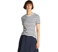 Tommy Hilfiger Camiseta de Manga Corta Mujer Slim Cody con Cuello Redondo, Multicolor (Breton Dark Night Navy STP), M