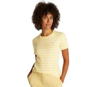 Tommy Hilfiger Camiseta de Manga Corta Mujer Slim Cody con Cuello Redondo, Multicolor (Citronella/Ecru STP), XXS