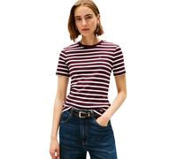 Tommy Hilfiger Camiseta de manga corta Mujer Slim Cody con cuello redondo, Multicolor (Deep Burgundy/ Ecru Stp), XXL