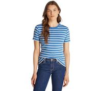 Tommy Hilfiger Camiseta de Manga Corta Mujer Slim Cody con Cuello Redondo, Multicolor (Fine STP Blue Spell/Ivory Petal), XS