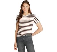 Tommy Hilfiger Camiseta de manga corta Mujer Slim Cody con cuello redondo, Multicolor (Fine Stp Calico/ Deep Rouge), XXL