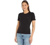 Tommy Hilfiger Camiseta de Manga Corta Mujer Slim Cody con Cuello Redondo, Negro (Black), L