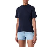 Tommy Hilfiger Camiseta de Manga Corta Mujer Slim Cody Crop con Cuello Vuelto, Azul (Desert Sky), XS