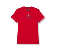 Tommy Hilfiger Camiseta de Manga Corta para Hombre Global Stripe Cuello Redondo, Rojo (Primary Red), S