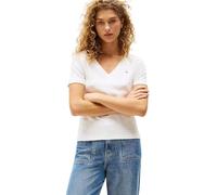 Tommy Hilfiger Camiseta de Manga Corta para Mujer New Slim Cody V-Neck con Cuello de Pico, Blanco (Nos Ecru), S