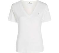 Tommy Hilfiger Camiseta de Manga Corta para Mujer New Slim Cody V-Neck con Cuello de Pico, Blanco (Nos Ecru), M