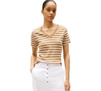 Tommy Hilfiger Camiseta de Manga Corta para Mujer New Slim Cody V-Neck con Cuello de Pico, Multicolor (Hickory/Ecru STP), L