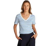 Tommy Hilfiger Camiseta de Manga Corta para Mujer New Slim Cody V-Neck con Cuello de Pico, Multicolor (Ecru/Blue Spell STP), XXL