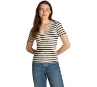 Tommy Hilfiger Camiseta de Manga Corta para Mujer New Slim Cody V-Neck con Cuello de Pico, Multicolor (Fine Stp Country Ivory/ Drk N Navy), 3XL