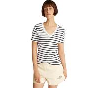 Tommy Hilfiger Camiseta de Manga Corta para Mujer New Slim Cody V-Neck con Cuello de Pico, Multicolor (Breton Dark Night Navy STP), M