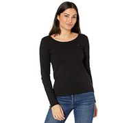 Tommy Hilfiger Camiseta de Manga Larga con Cuello Redondo para Mujer, Negro -, XL