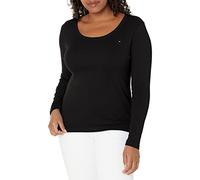 Tommy Hilfiger Camiseta de Manga Larga con Cuello Redondo para Mujer, Negro -, XS