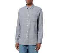 Tommy Hilfiger Camiseta de Manga Larga Hombre Brushed Gingham Overcheck Shirt con Bolsillo en El Pecho, Azul (Carbon Navy/Multi), L
