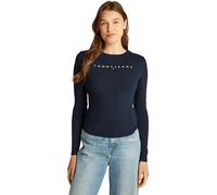 Tommy Hilfiger Camiseta de Manga Larga Mujer Linear Slim fit, Azul (Dark Night Navy), XL