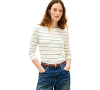 Tommy Hilfiger Camiseta de Manga Larga Mujer New Cody Slim Cuello Barco, Marfil (Fine STP Calico/Courtside Green), S